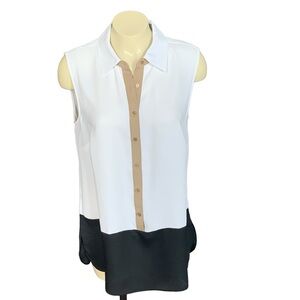Talbots NWOT Collared Blouse in White, Black and Beige Size Medium